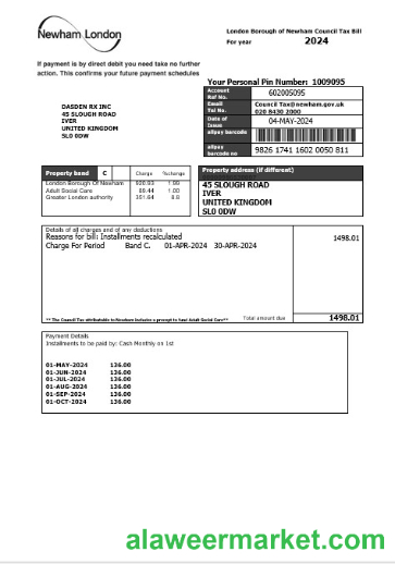 United Kingdom London of Borough of Newham council tax business utility bill template in Word and PDF formats